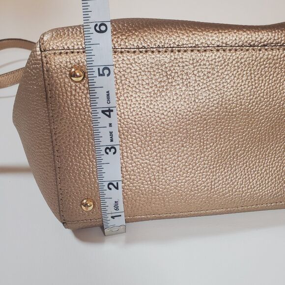 Ralph Lauren Gold Leather Bag Double Handle Medium Satchel Shoulder Strap - Picture 12 of 14